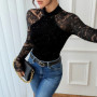 Benuynffy Mock Neck Long Sleeve Lace Body Top Women's Autumn 2025 Sexy Party Elegant Glitter Velvet Stretch Slim Female Bodysuit