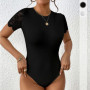Solid Color Slim Hollow Out 2025 Summer Elegant Trend Tight Women's Short Sleeve Sexy Lace Bodysuit Outfits Female Tops