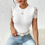 Solid Color Slim Hollow Out 2025 Summer Elegant Trend Tight Women's Short Sleeve Sexy Lace Bodysuit Outfits Female Tops
