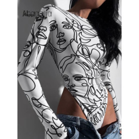 Ahagaga Elegant Skinny Women's Bodysuits Tees Sexy Solid O-Neck Regular Causal Long Sleeves Slim Fit Streetwear T Shirt Rompers