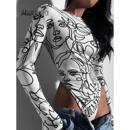 Ahagaga Elegant Skinny Women's Bodysuits Tees Sexy Solid O-Neck Regular Causal Long Sleeves Slim Fit Streetwear T Shirt Rompers