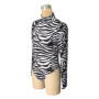 Women Zebra Printed High Collar Jumpsuit Sexy Underwear Long Sleeve Shapewear Bodysuit Chic Tight Slim Bodyshaper Skinny Outfits
