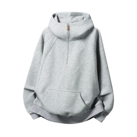 Oversized Hooded Sweatshirt for Couples Autumn Winter Heavyweight Velvet Half-Zip Hooded Jacket Loose Fit Soft Comfortable