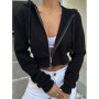 Women's Long Sleeve Hooded Zipper Cardigan Cropped Sweatshirt Casual Versatile Apparel European and American Hoodies Women