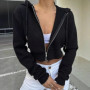 Women's Long Sleeve Hooded Zipper Cardigan Cropped Sweatshirt Casual Versatile Apparel European and American Hoodies Women