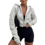 Women's Long Sleeve Hooded Zipper Cardigan Cropped Sweatshirt Casual Versatile Apparel European and American Hoodies Women