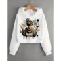 Vintage Dramatic Lady Print Autumn Winter Cropped Sweatshirt Crop Top Hoodie Y2k Sweatshirts Gothic Casual Style Clothes