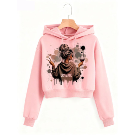 Vintage Dramatic Lady Print Autumn Winter Cropped Sweatshirt Crop Top Hoodie Y2k Sweatshirts Gothic Casual Style Clothes