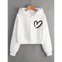 Fashion Love Heart Letter Print Autumn Winter Cropped Sweatshirt Crop Top Hoodie Y2k Sweatshirts Gothic Casual Style Clothes