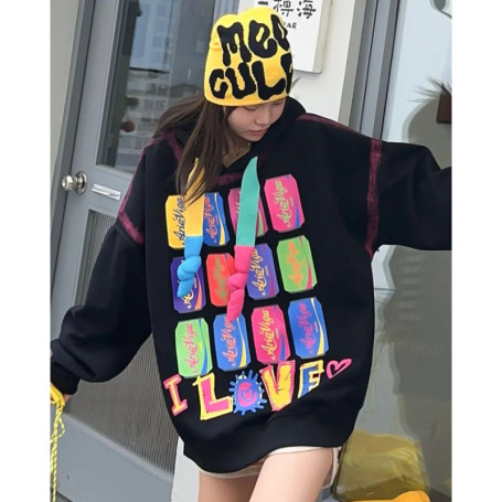 Trend Graffiti Y2k Hoodies Sweatshirt Tops Women 2024 Autumn Cotton Casual Long Sleeve Oversized Tops Outwear Streetwear Bust150