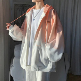 Women Gradient with Hat Hoodies Popular Couple Students Soft Leisure Zip-up Outwear All-match Trendy Femme Sweatshirts Fashion