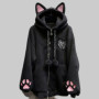 New Velvet Cute Cat Ear Women Hoodie Cat Claw Long Sleeve Coat Black Cat Punk Rock Men and Women Jackets