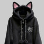 New Velvet Cute Cat Ear Women Hoodie Cat Claw Long Sleeve Coat Black Cat Punk Rock Men and Women Jackets