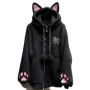New Velvet Cute Cat Ear Women Hoodie Cat Claw Long Sleeve Coat Black Cat Punk Rock Men and Women Jackets