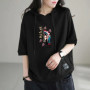 2024 New Summer Retro Art Chinese Style Loose Oversized Casual Sports Fashion Printed Short Sleeve Hooded Sweater for Women