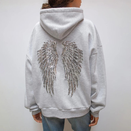 Y2K Retro Wings Sequin Hoodie Angel Wings Ornament Sweatshirt Harajuku Sweet Lady Casual Streetwear Relaxed Fit Pullover Coat