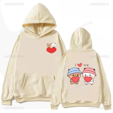 Bubu and Dudu Panda Hoodies Trendy Aesthetic Graphic Funny Kawaii Bubble Tea Hoodies Anime Harajuku Vintage Pullovers Sweats