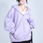 Trendy Purple Rabbit Girl Ear Hooded Sweater with Long Ears for Women Oversize Hoodie Loose Zipper Cardigan Coat Clothes White