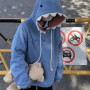 Long Sleeve Fleece Shark Hoodies Drawstring Top Coat Hooded Sweatshirts Pullover Loose Shark Hat Sweater School Student