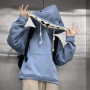 Long Sleeve Fleece Shark Hoodies Drawstring Top Coat Hooded Sweatshirts Pullover Loose Shark Hat Sweater School Student