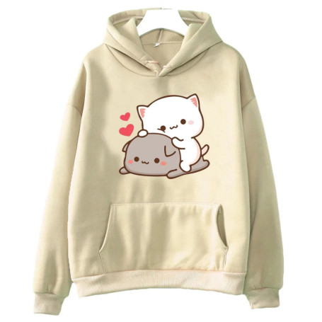 Peach And Goma Mochi Cat Love Print hoodies women Winter streetwear funny Hood female Fleece sweater