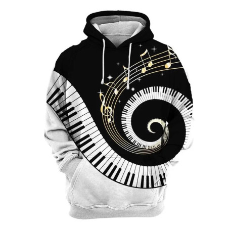2024 Spring Autumn Men Women Hoodie Piano Guitar 3D Printed Pullover Fashion Long Sleeve Hooded Clothing Male Popular Streetwear