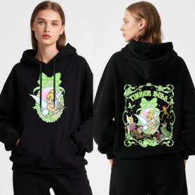Disney Tinker Bell Print Women Fleece Hoodie Holiday Travel Casual Sweatshirt Cozy Loungewear Soft Crewneck Pullover