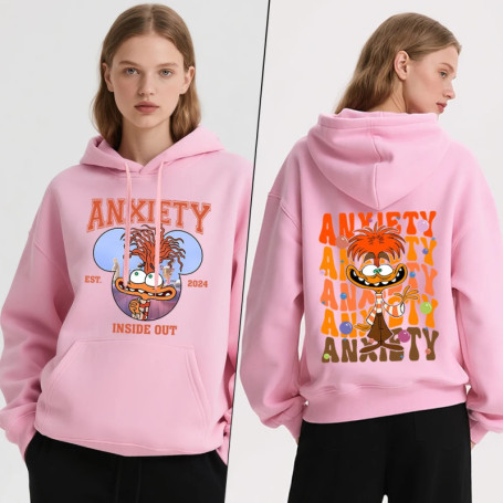 Disney Inside Out Anxiety Orange Figural Print Womens Hoodie Winter Fleece Lined Cozy Warm Pullover Casual soft Wear Autumn