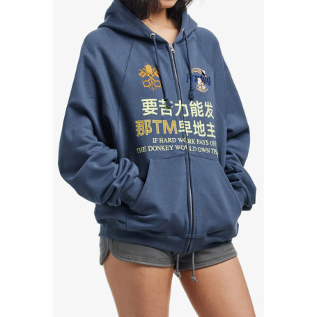 Y2K Chinese Character Women's Hoodie 2026 New Gothic Hip Hop Embroidered Zip Up Hoodie European and American Hip Hop Street Tops