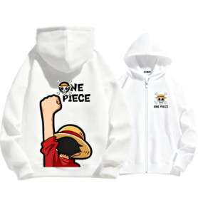 One Piece Anime Hoodie For Boys Girls Zip Up Jacket Luffy Graphic Print Sweatshirt Casual Tops New 100-160cm
