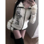 Women Hoodies Clothing Punk Sweatshirts Harajuku Streetwear Retro Hooded Jackets Japanese Rivet Print Casual Zipper Coat Fashion
