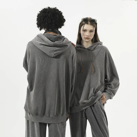 2025 New 350g cotton distressed hooded sweatshirt, large shoulder drop, retro washed large wool ring hooded sweatshirt, oversize