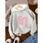 Girl Pink '67' Printed Hoodie Warm Winter Casual Party Clothing Hoodie Children's Casual Top