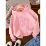Girl Pink '67' Printed Hoodie Warm Winter Casual Party Clothing Hoodie Children's Casual Top