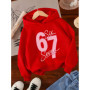 Girl Pink '67' Printed Hoodie Warm Winter Casual Party Clothing Hoodie Children's Casual Top