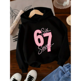 Girl Pink '67' Printed Hoodie Warm Winter Casual Party Clothing Hoodie Children's Casual Top