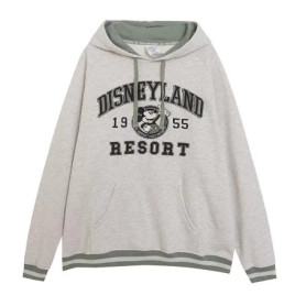 Disney World Letter Mickey Mouse Cartoon Print Embroidery Fleece Sweatshirt Fashion Unisex Women Pockets Hooded Jumper Tops