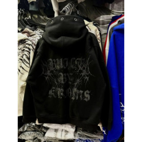 Y2K Harajuku Retro Letter Fashion Ring Zipper Hoodie Men American Street Hip-hop Punk Goth Casual Loose Sweatshirt Women