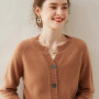 Women's 100 Cashmere Knitted Cardigan Solid round Neck Thick Button-Down Coat for Autumn And Winter