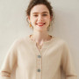 Women's 100 Cashmere Knitted Cardigan Solid round Neck Thick Button-Down Coat for Autumn And Winter