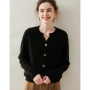Women's 100 Cashmere Knitted Cardigan Solid round Neck Thick Button-Down Coat for Autumn And Winter
