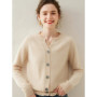 Women's 100 Cashmere Knitted Cardigan Solid round Neck Thick Button-Down Coat for Autumn And Winter