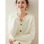 Women's 100 Cashmere Knitted Cardigan Solid round Neck Thick Button-Down Coat for Autumn And Winter