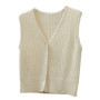 HanOrange 2025 Spring Vintage Lazy V-Neck Knitted Vest Women Loose Overlay Sleeveless Sweater Female Sky Blue/Cream White