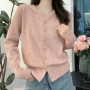 Spring Summer Thin Knitting Cardigans Women Korean Round Neck Single Breasted Cardigan Coats Woman Basic Solid Color Cardigan