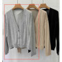 BD3611515 Luxury Silk-Linen Blend Blend V-Neck Cardigan Women's Casual Chic High End Style Knitted Sweaters
