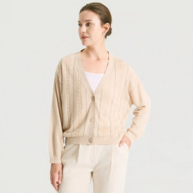 BD3611515 Luxury Silk-Linen Blend Blend V-Neck Cardigan Women's Casual Chic High End Style Knitted Sweaters