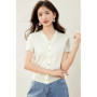 1998 Summer Knitted Cardigan Short Sleeve Open Front Sweater Solid Color Slim Fit Casual Cover-Up