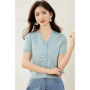 1998 Summer Knitted Cardigan Short Sleeve Open Front Sweater Solid Color Slim Fit Casual Cover-Up