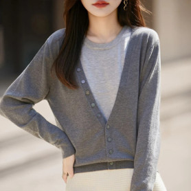 WinvyNee Women's Two Piece Fine Wool Cardigan Deep V Neck Slim Fit Stylish Cool Soft Breathable Spring Summer Knitwear ZB1677003
